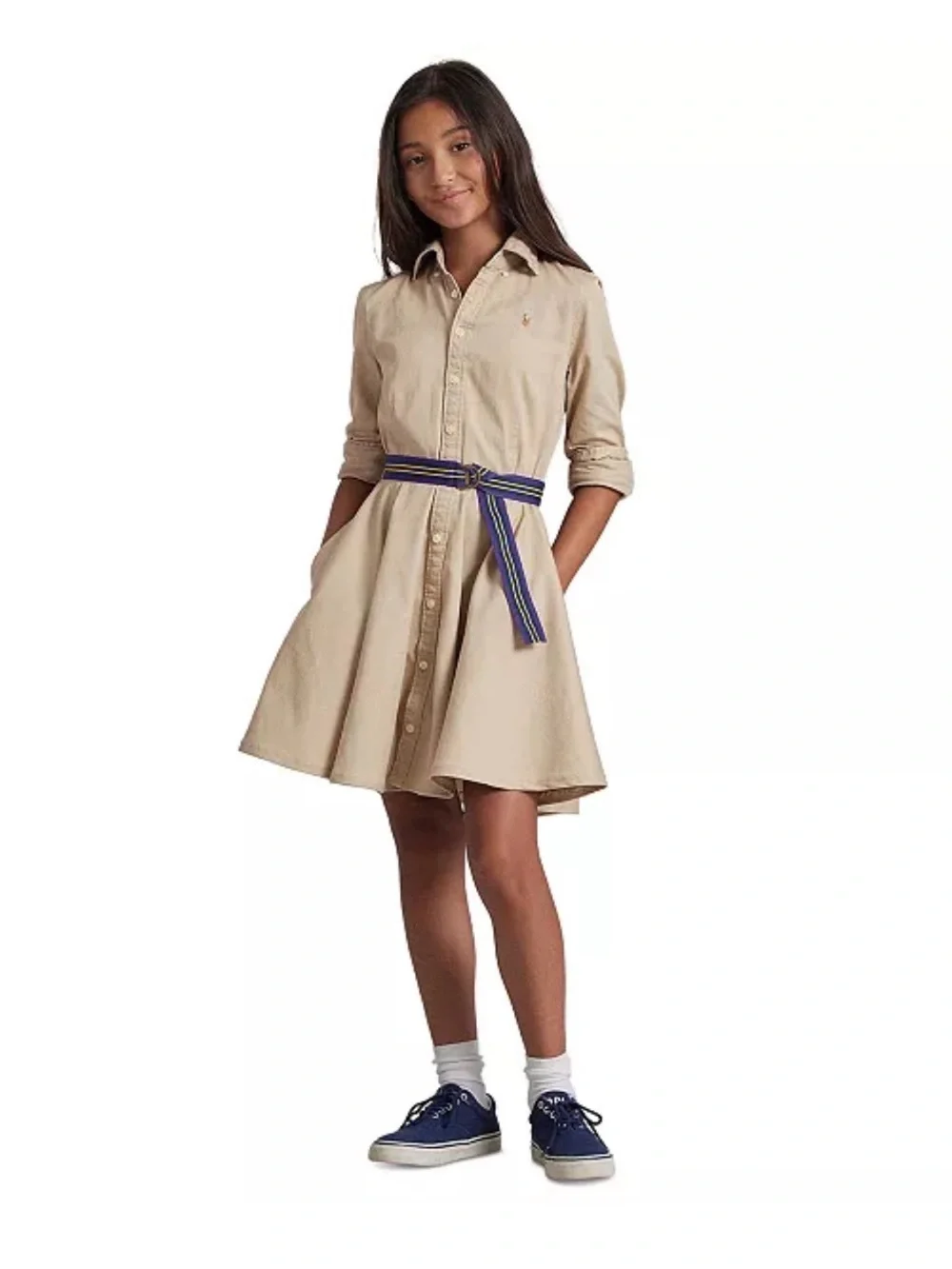 Ralph Lauren Beige Button-Front Shirt Dress No Belt Sz 8